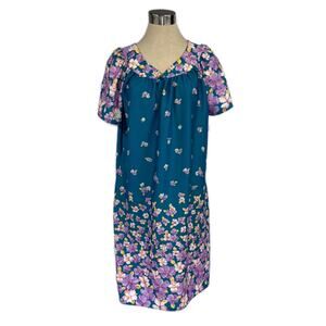 Granada Medium Teal Floral Vintage Housedress